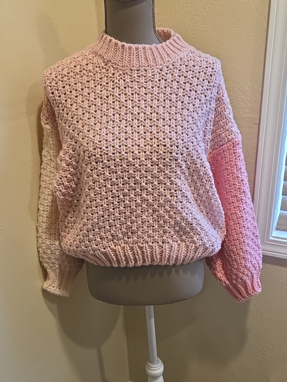 Altar'd State Pink Ombre Chunky Knit Turtleneck Sweater